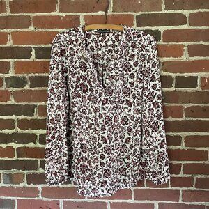 Adrianna Papell Floral Blouse in Burgundy, size Medium